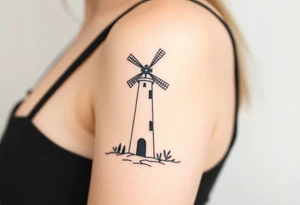 Part lighthouse part farm windmill tattoo idea