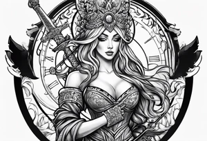 with lady juctice emblem a sword and a scale tattoo idea