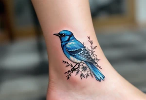 Blue bird coverup in a floral frame tattoo idea