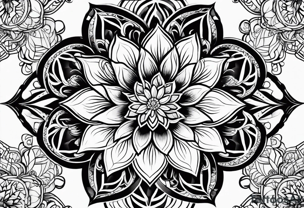 flower of life with henna pattern for sleeve tattoo idea