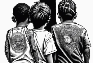 3 black school age brothers walking away together  you can see their full bodies and one is looking to the side showing the side of his face tattoo idea