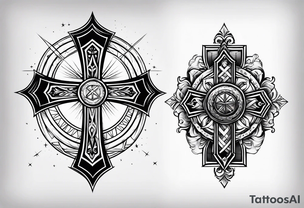 A cross and a fighter tattoo idea