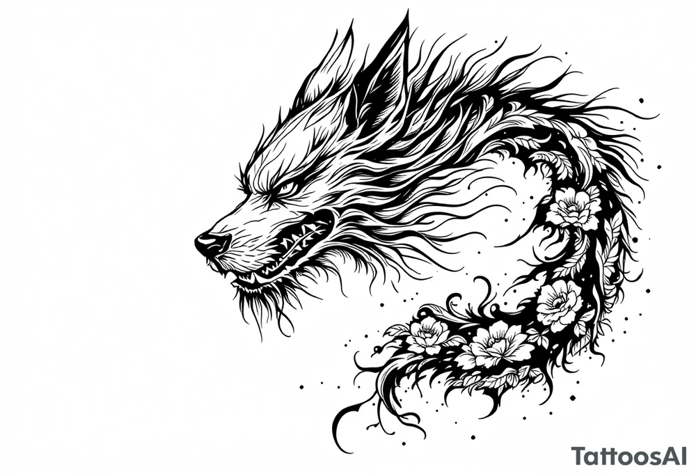FU dog with wind element tattoo idea