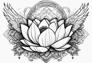 Broken chains with lotus flower and bird flying tattoo idea