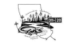 Louisiana state outline with fleur-de-lis, a bayou with a gator and trees , the 318 area code and and quote that says  Out the dirt, out the water, straight from 318 , a sign that says I- 20 tattoo idea