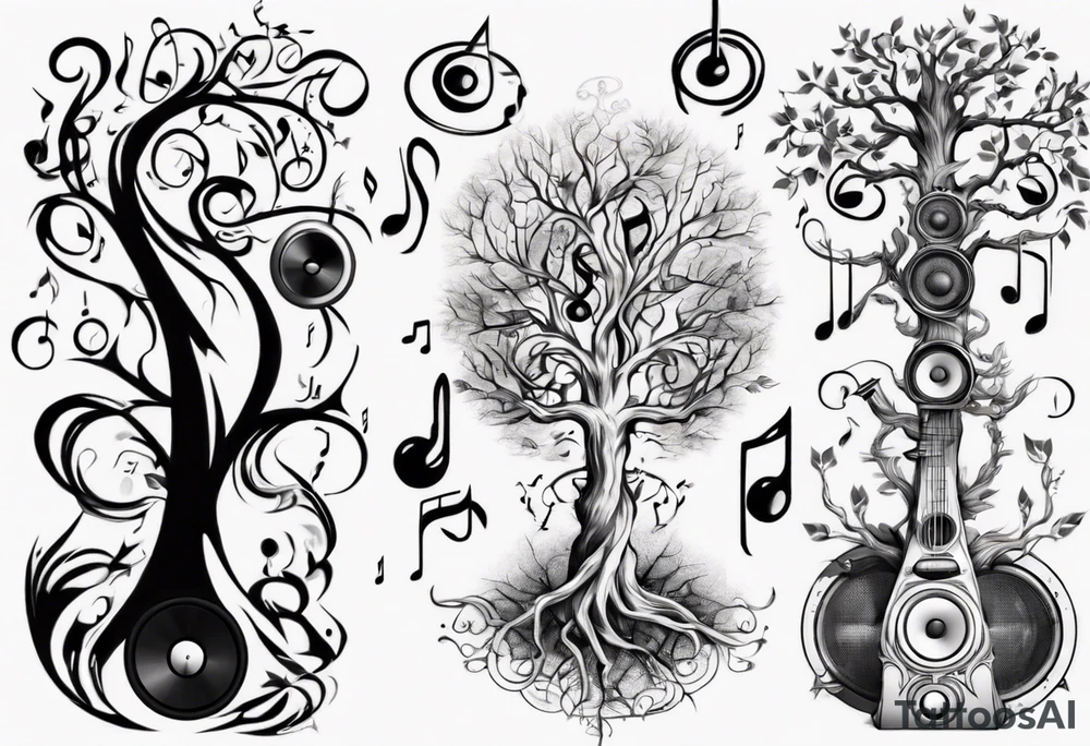 music speaker note tree staff tattoo idea