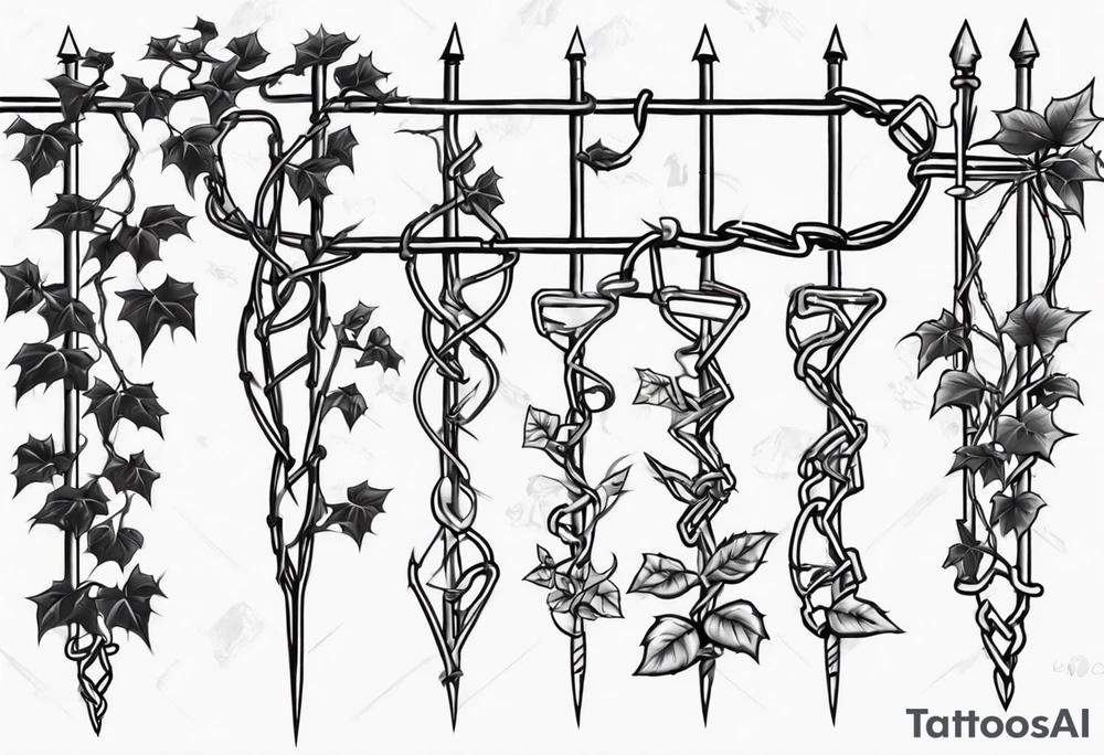 chain link fence with pointy ivy tattoo idea