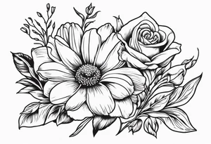A daisy and a rose with gladiolus flowers weaving through tattoo idea