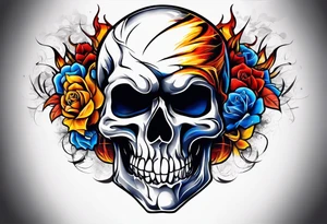 Broken skull red orange yellow blue smoke rope tattoo idea