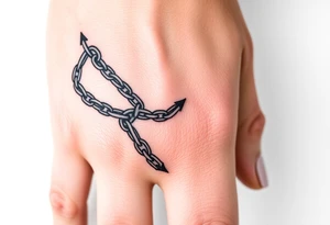 Gothic chains wrapped around outline of the index finger and connected to the thumb tattoo idea