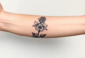 Aconitum flower going up the arm with details gothic style with skulls tribal tattoo idea