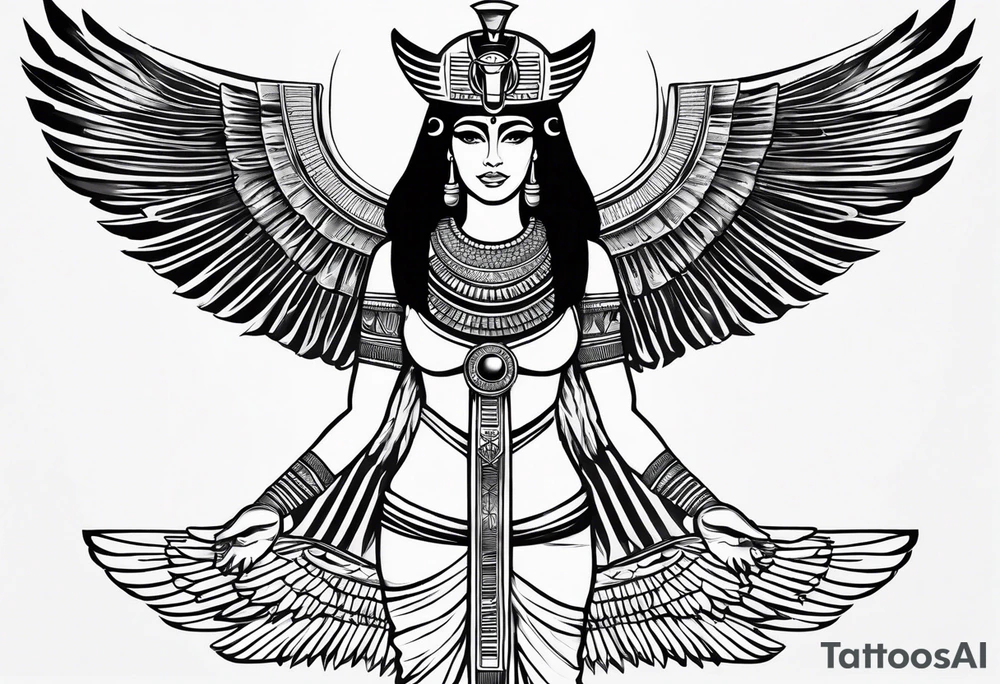 black and white Egyptian goddess Isis tattoo idea
