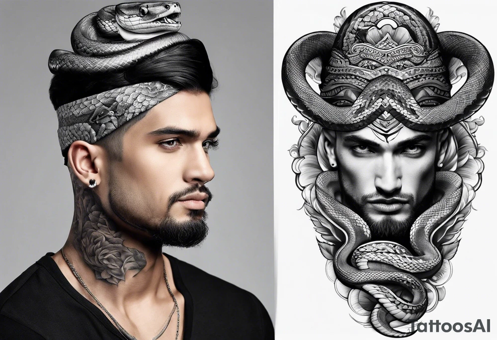 snake on man's head tattoo idea