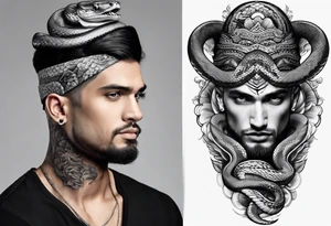 snake on man's head tattoo idea