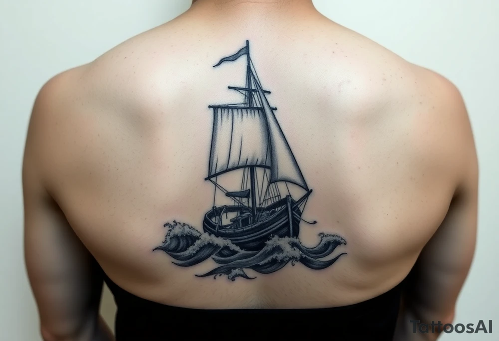 Forearm tattoo: an old sail boat surrounded by big waves and then on the wrist it will be the steering wheel of the boat but the inside will be a compass tattoo idea
