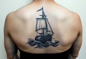Forearm tattoo: an old sail boat surrounded by big waves and then on the wrist it will be the steering wheel of the boat but the inside will be a compass tattoo idea