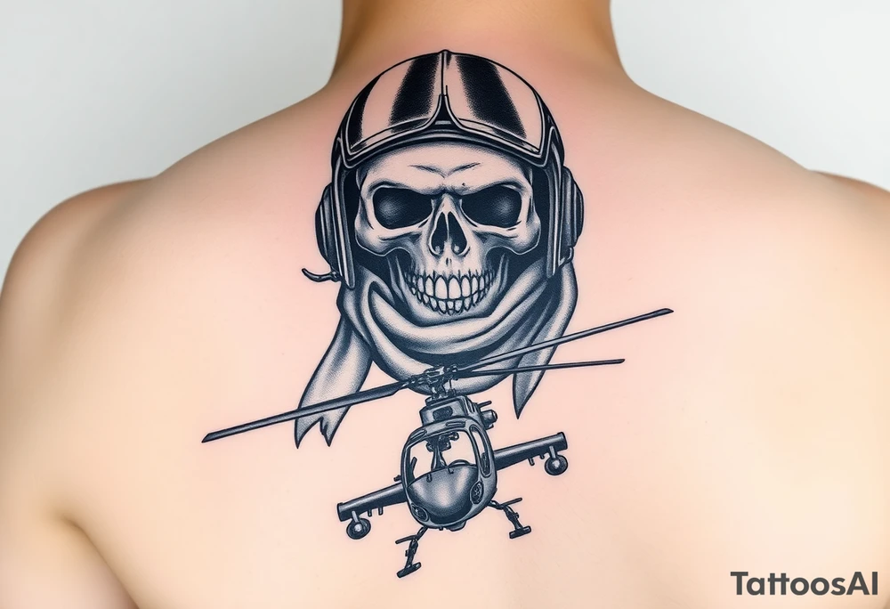 Skull in flying helmet and scarf over a puma helicopter and a wessex helicopter with shading to fit forearm tattoo idea