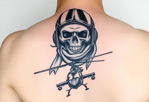 Skull in flying helmet and scarf over a puma helicopter and a wessex helicopter with shading to fit forearm tattoo idea