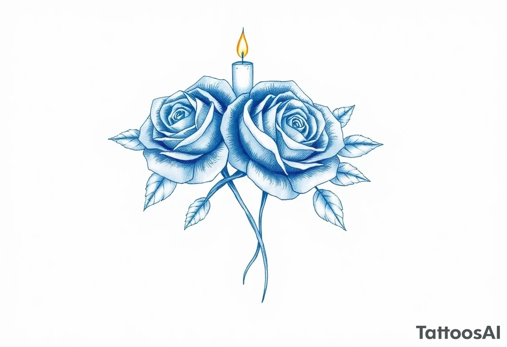 Passed love one, two roses, two candles, blue tattoo idea