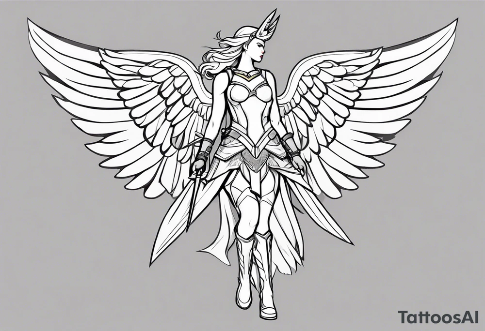 The full body of a Valkyrie with wings tattoo idea