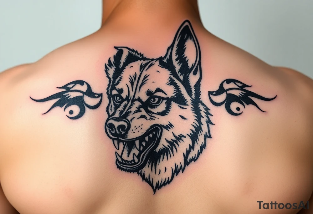 German Shepherd snarling and looking angry. tattoo idea