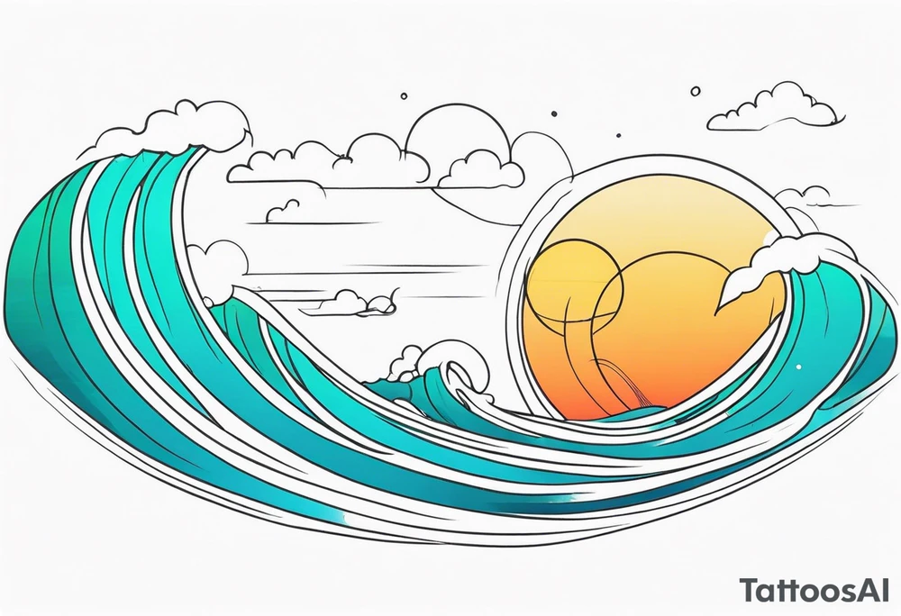 One line sun and ocean tattoo idea