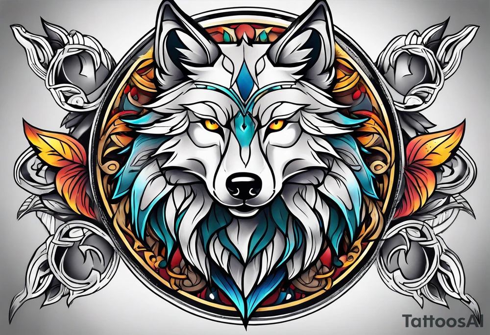 Neotraditional wolf tattoo idea