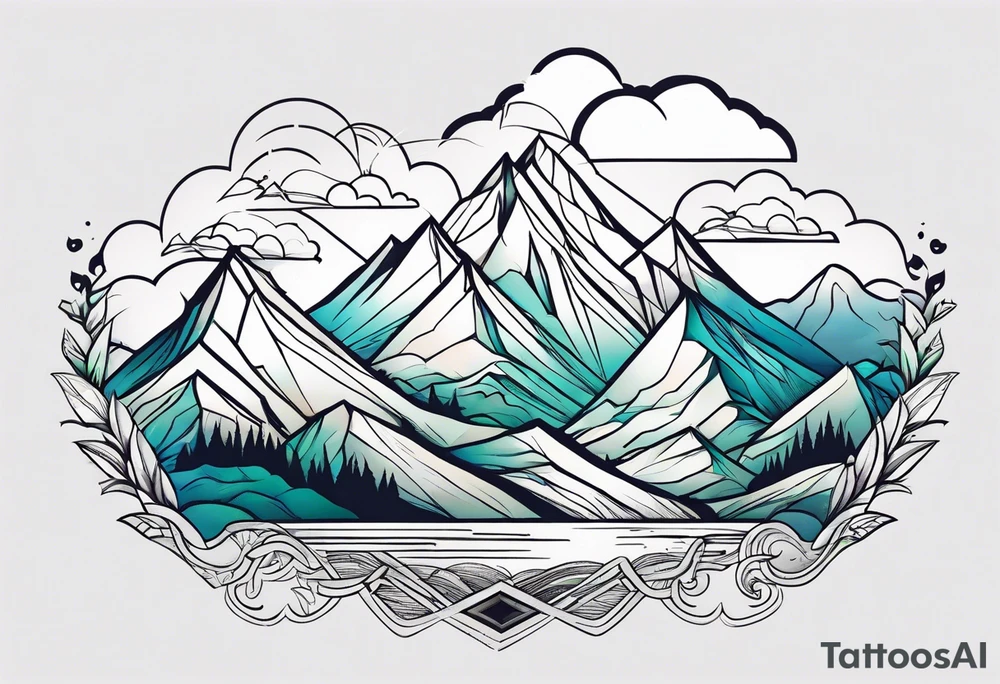 mountains with clouds tattoo idea