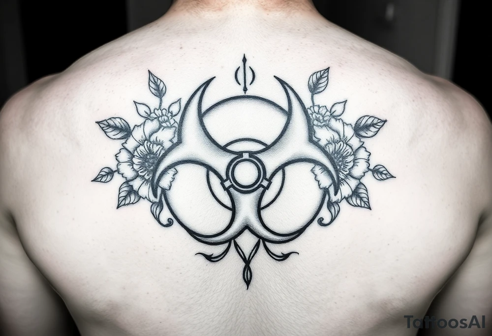 floral biohazard symbol in old school style black ink.
tattoo places on stomach tattoo idea