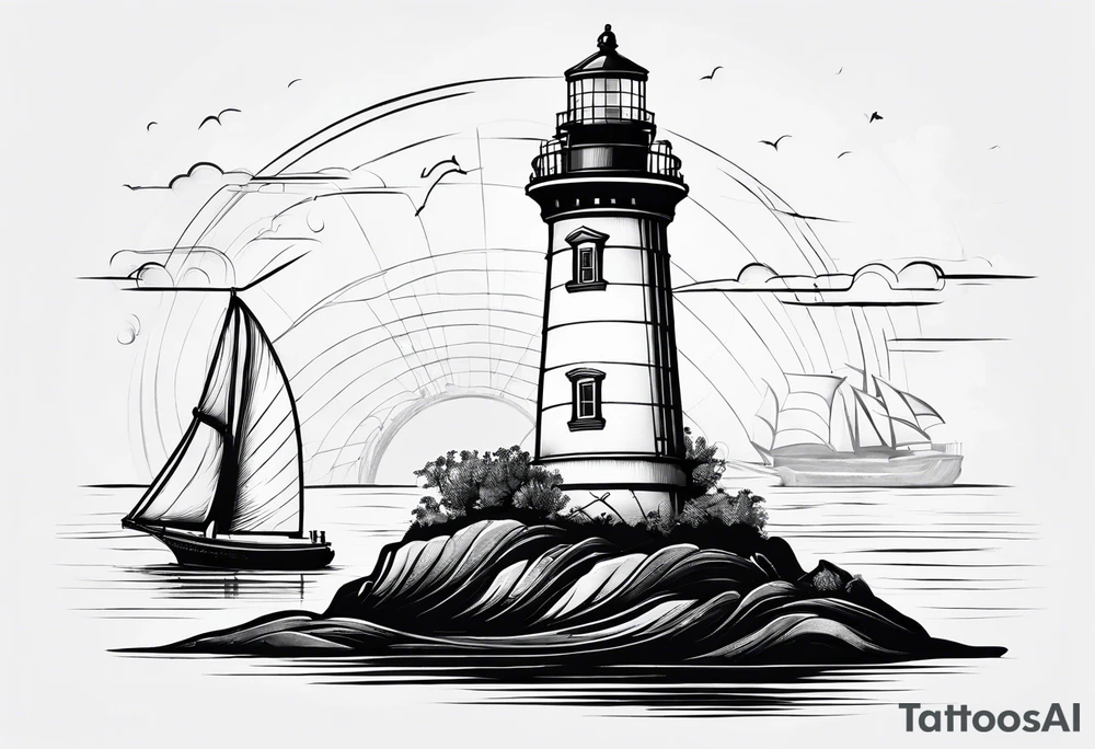 maritime lighthouse partially hidden by its large fixed sails. tattoo idea maritime lighthouse partially hidden by its large fixed sails. tattoo idea