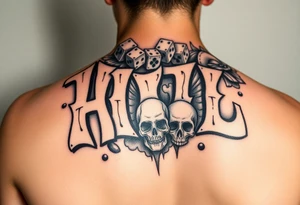 Graffiti in 3d stone style make the letters look carved in stone flame and smoke effect add dice , money, cards, skulls or angel wings tattoo idea