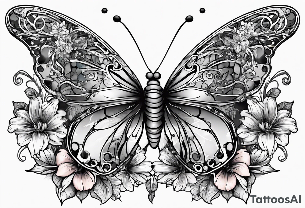 Peace be still, flowers, stitching, butterflies, Bold tattoo idea