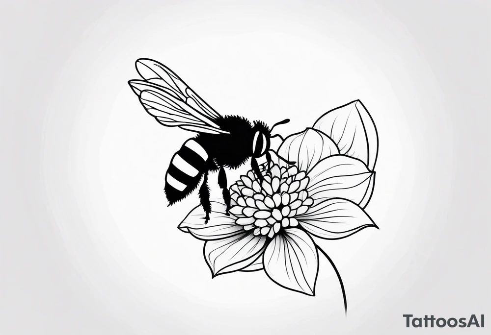 Small black and white minimalist tattoo for forearm of a Hydrangea and a small bee tattoo idea