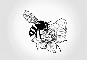 Small black and white minimalist tattoo for forearm of a Hydrangea and a small bee tattoo idea