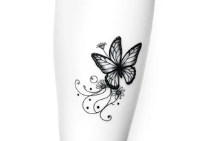 swirl pattern with butterfly and daisy leg tattoo design drawon on leg. i want to sell this in zepeto tattoo idea