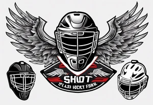 hockey puck with wings and a goalie mask that says "SHOT HOCKEY" tattoo idea