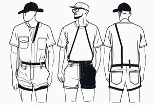 minimalstic outlined overall-shorts. Thin lines. tattoo idea