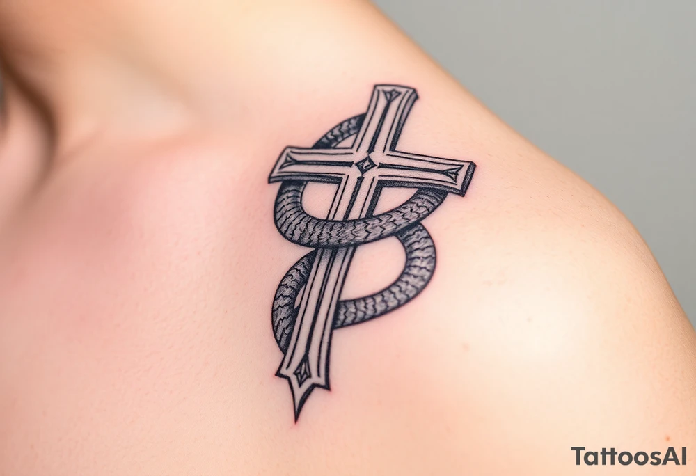 The cross impales the snake tattoo idea