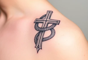 The cross impales the snake tattoo idea