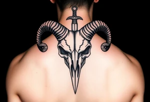 Ram skull with sword through it tattoo idea