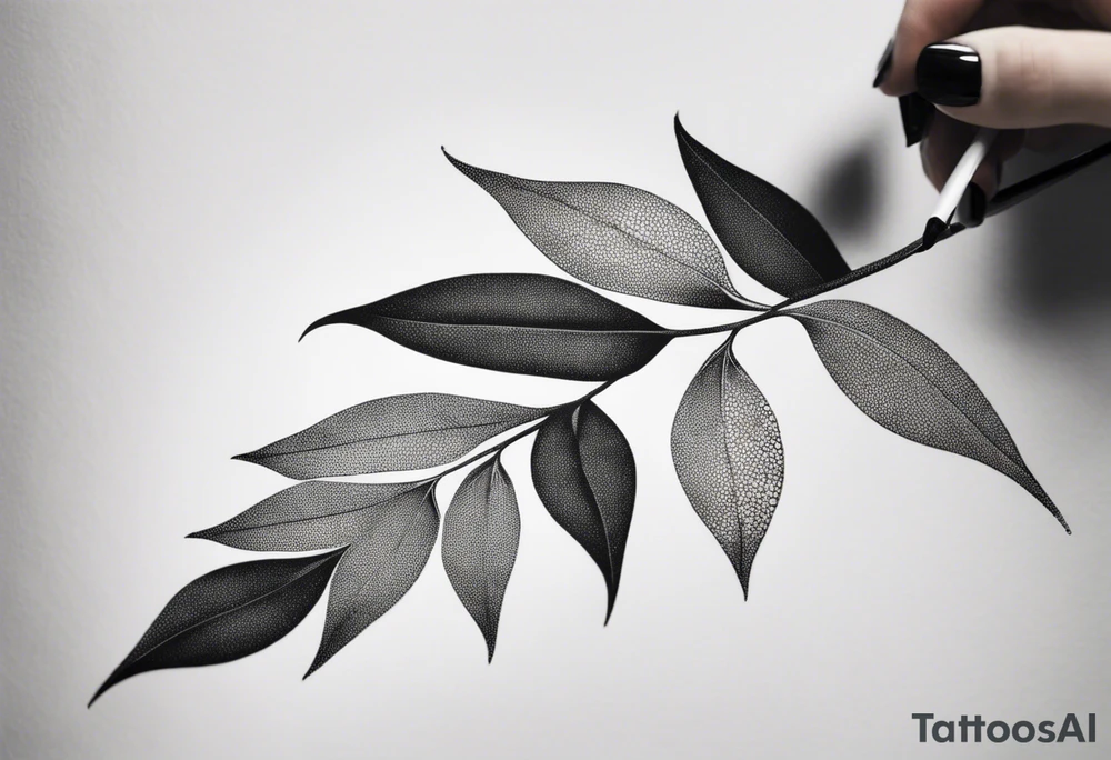 Create a delicate tattoo with beautiful flowing and delicate leaves in fineline minimalistic style tattoo idea