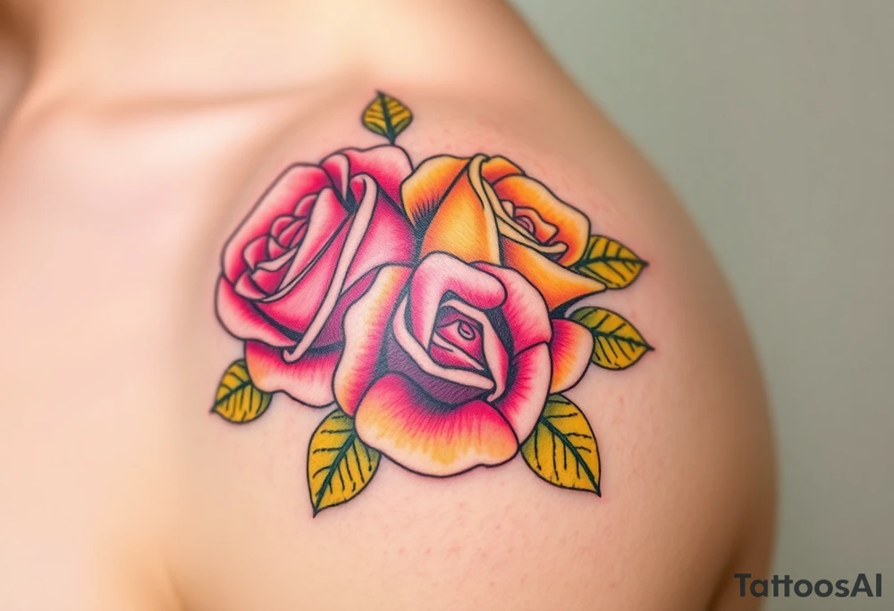 Pink and yellow roses tattoo idea