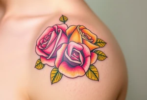 Pink and yellow roses tattoo idea