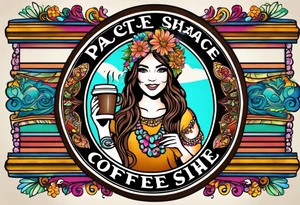 Groovy Coffee shop logo with hippie girl holding a peace sign on hand, peace sign on coffee mug tattoo idea