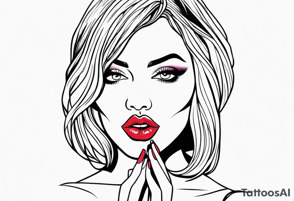 Hot woman with tongue sticking out between fingers tattoo idea