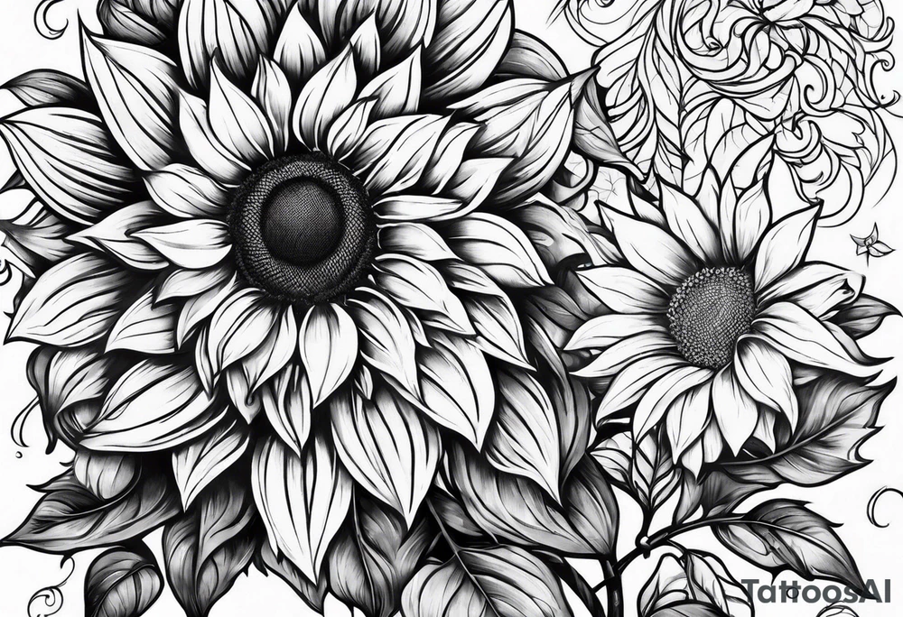 Sunflower viking sleeve tattoo idea