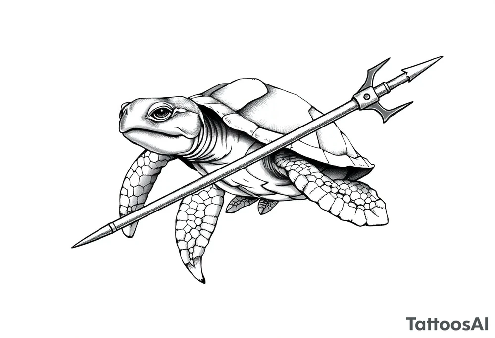 Turtle holding a trident tattoo idea