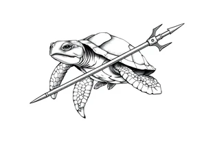 Turtle holding a trident tattoo idea