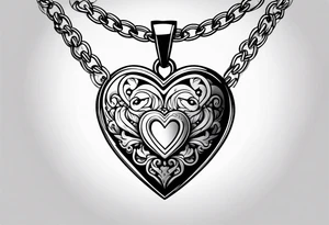 necklace heart locket with a male and female shadow hugging tattoo idea