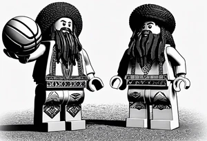 2 Lego figures in one scenery, one of them will be a Rastaman who is looking at the other one dribbling a basketball tattoo idea